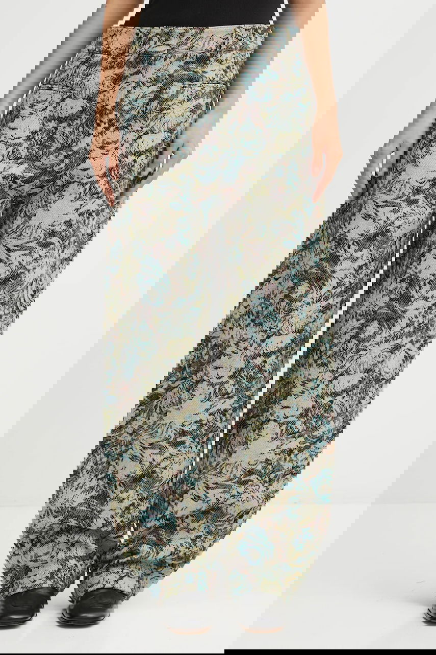 Nohavice GANNI Tapestry Jacquard Wide Leg High Waist Pants Rôznofarebný | W0777, 0