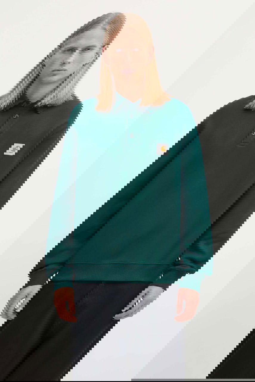 Mikina Carhartt WIP Long Sleeve Polo Sweatshirt with Logo Patch Zelené | I035532.05AXX, 0