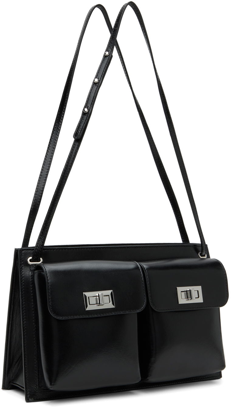Taška cez rameno BY FAR Leather Double Pocket Tote Bag Čierna | SWBSB024LL002BK001PL, 1