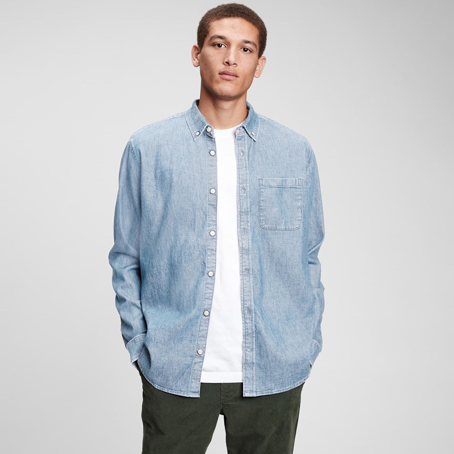 Košeľa GAP Longsleeve Pocket Denim Shirt Light Indigo 6 Modrá | 736872-01, 1
