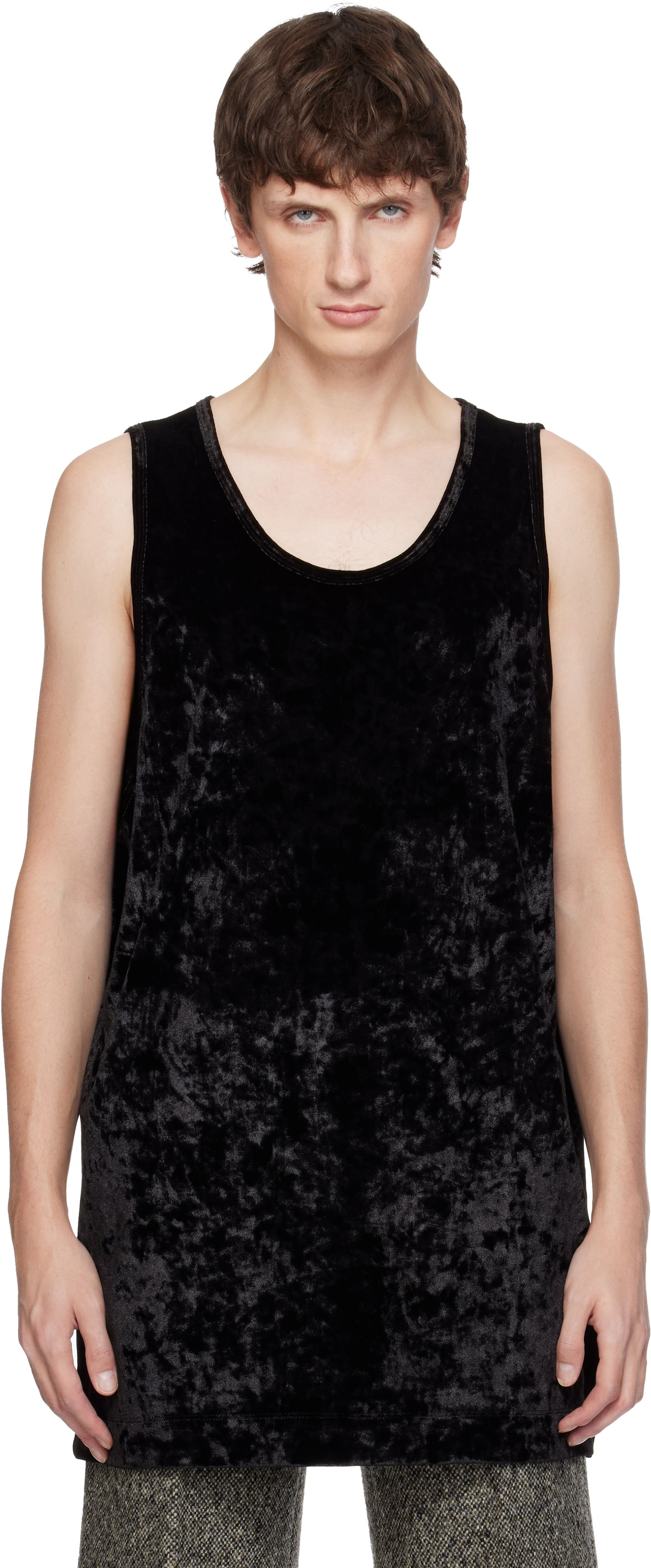 Tielko Dries Van Noten Dries Van Noten Crushed Velour Scoop Neck Tank Top Čierna | 252-021131-2329, 0