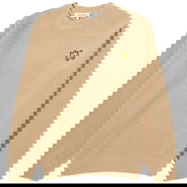 Sveter MAISON KITSUNÉ Tonal Fox Head Patch Ribbed Crewneck Béžová | LM00818KT1093-H251, 0