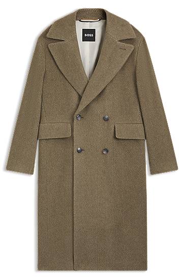 Kabáty BOSS BOSS Double-Breasted Herringbone Alpaca Blend Coat Hnedá | 50550743