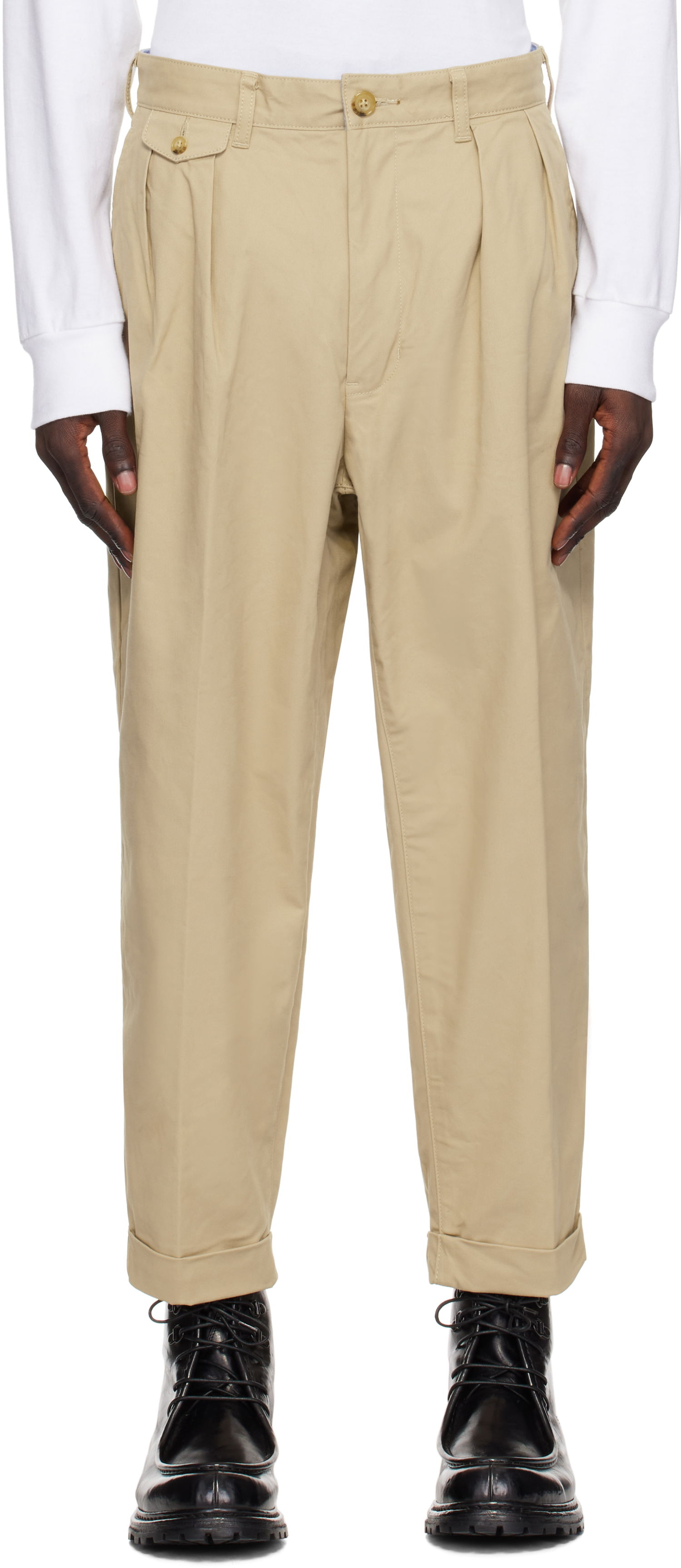 Nohavice BEAMS BEAMS PLUS 2 Pleats Twill Trousers Béžová | 38230097874, 0