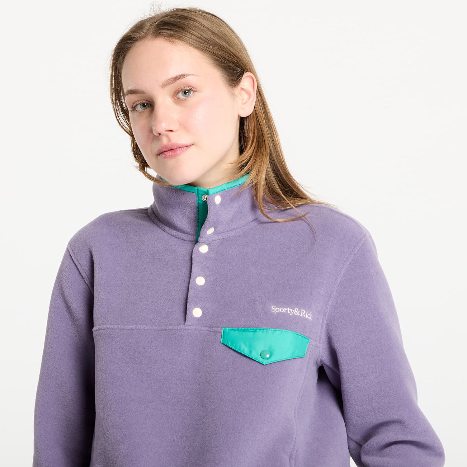 Sveter Sporty & Rich Sporty & Rich Serif Logo Fleece Sweatshirt Fialová | JA047514300PU09, 1