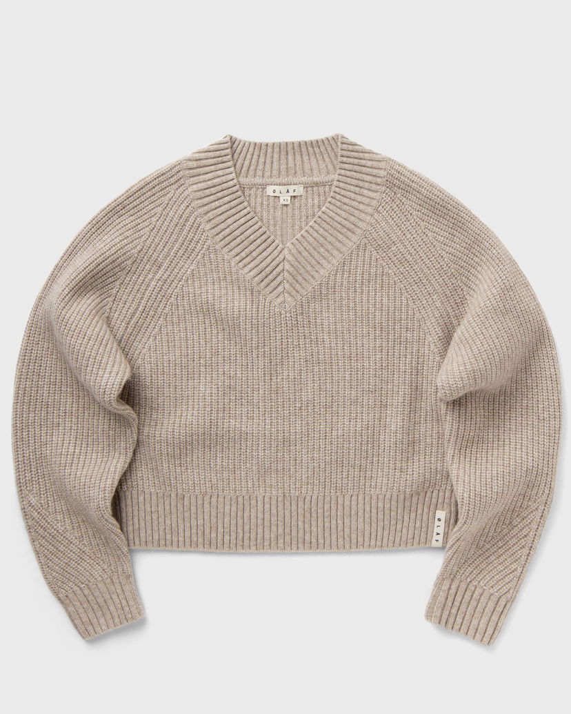 Sveter ØLÅF Merino V-Neck Knit Pullover Béžová | W180701-OATMEAL