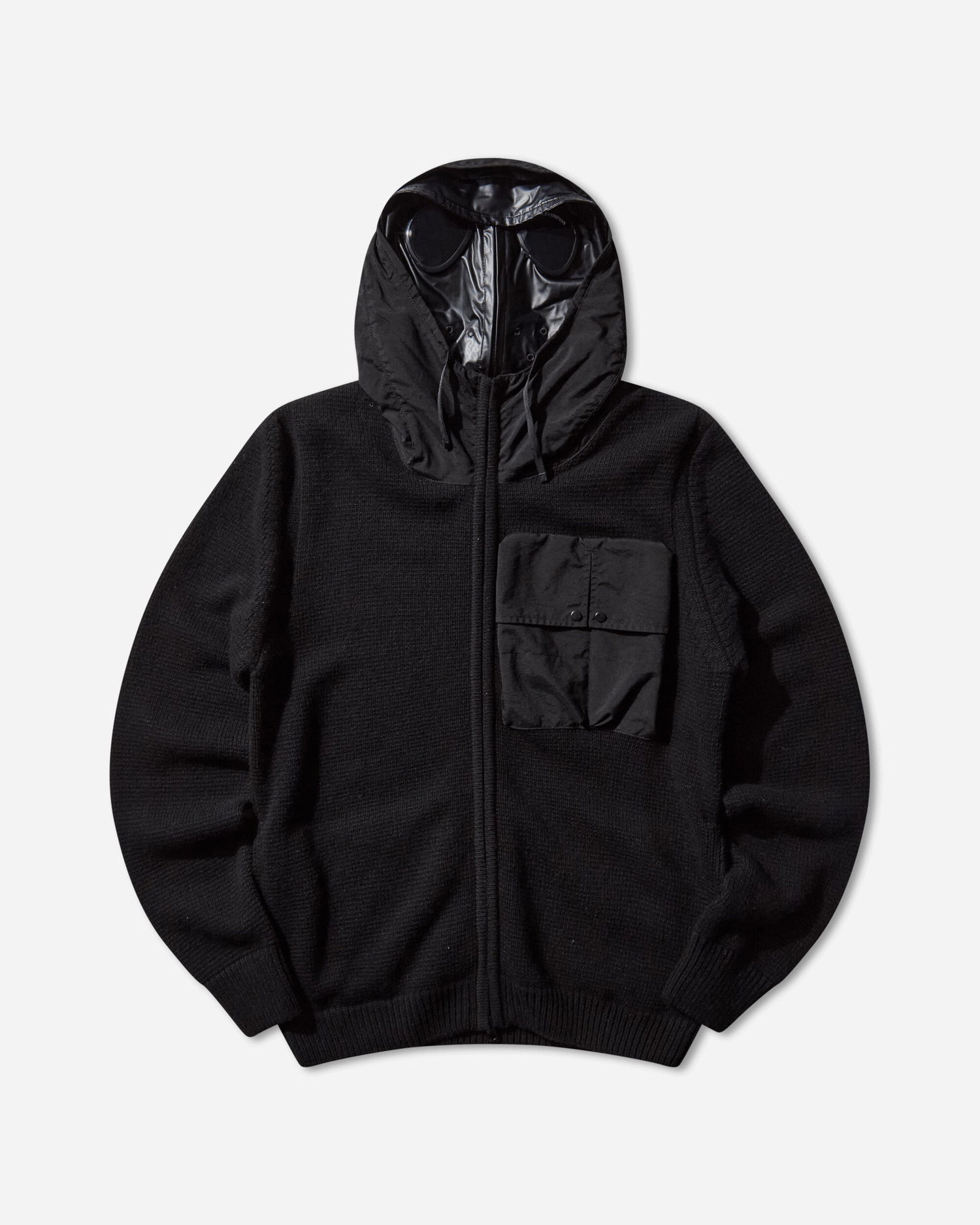 Sveter C.P. Company Lambswool Mixed Full Zip Goggle Hood Cardigan Čierna | 19CMKN245A-110149M 999, 1