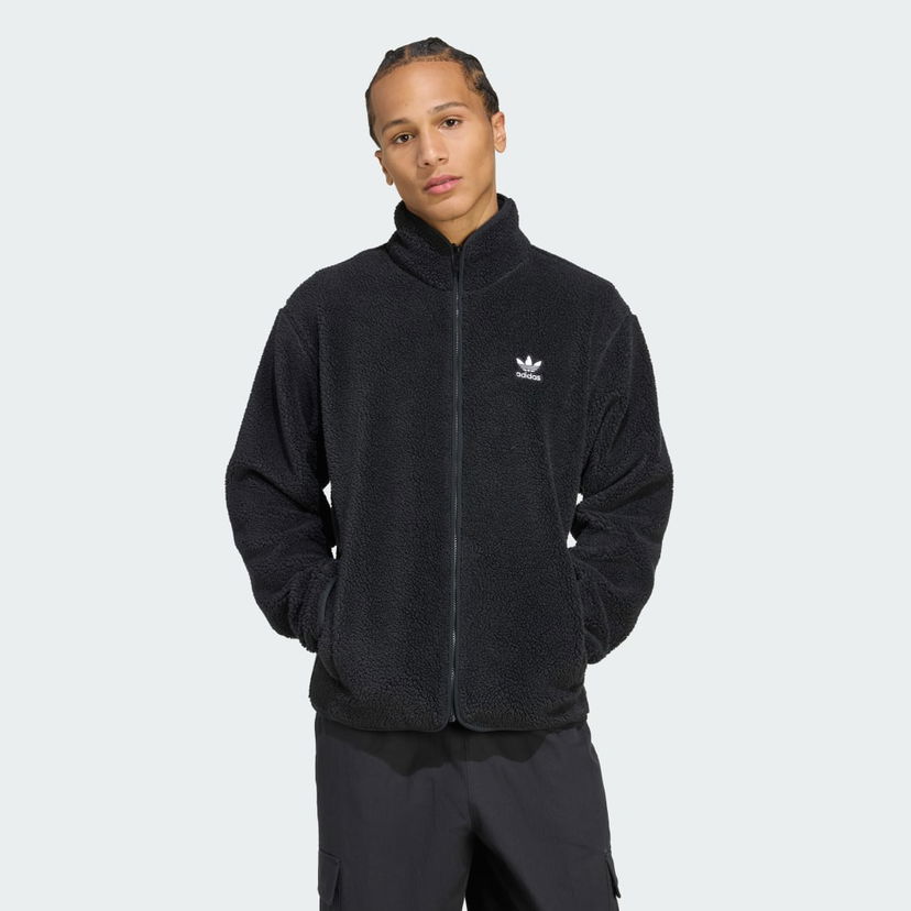 Bunda adidas Performance Trefoil Essentials Teddy Fleece Jacket Čierna | JV7676