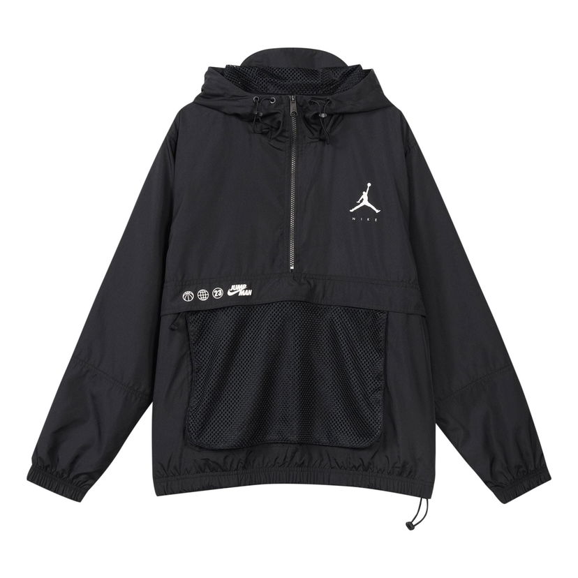 Vetrovka Jordan Jordan Logo Printing Loose Hooded Half Zipper Jacket Čierna | DJ0247-010