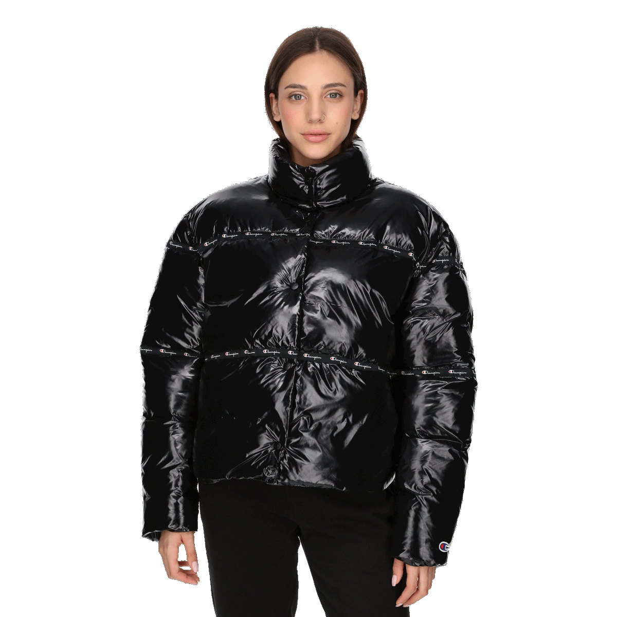 Prešívaná bunda Champion Glossy Puffer Jacket with Logo Tape Čierna | 112346-KK001, 0