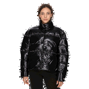 Glossy Puffer Jacket with Logo Tape