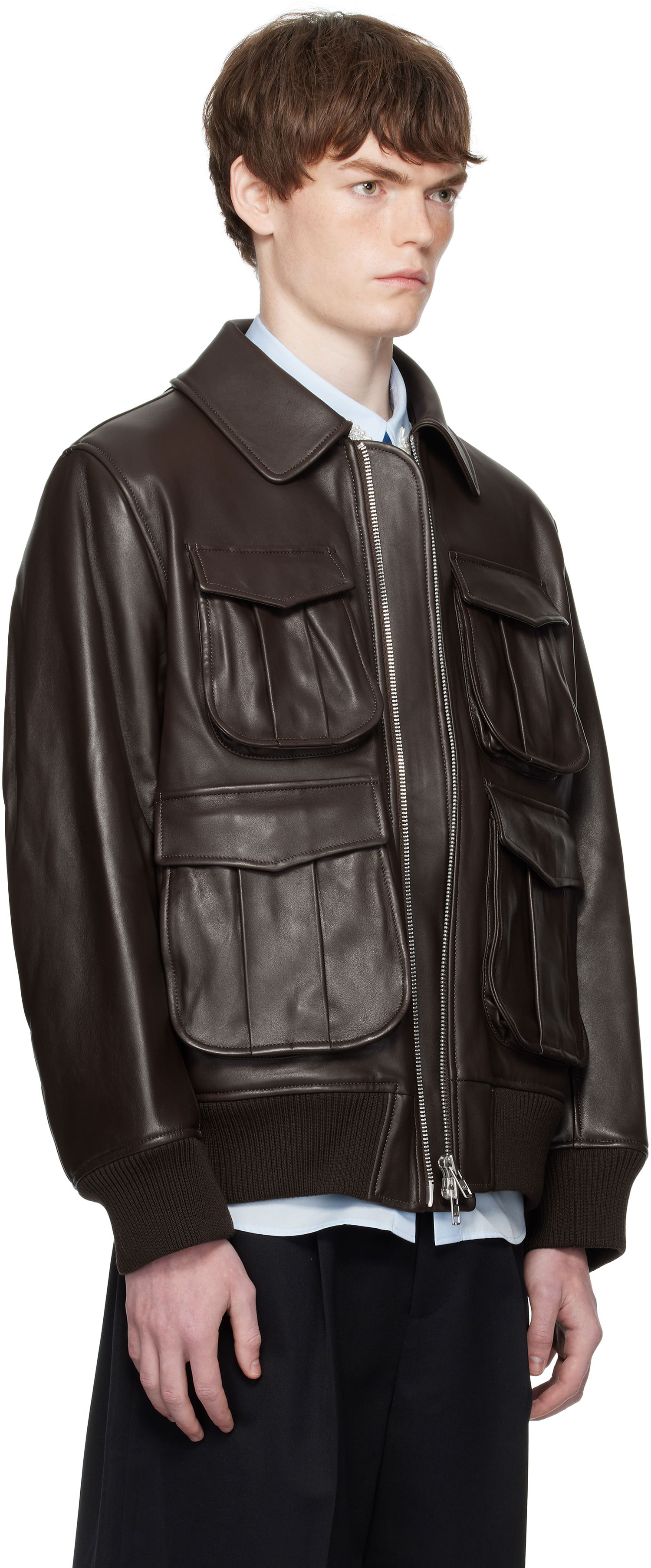 Bomber bunda Simone Rocha Simone Rocha Oversized Multi-Pocket Aviator Jacket Hnedá | 6130 0456, 1