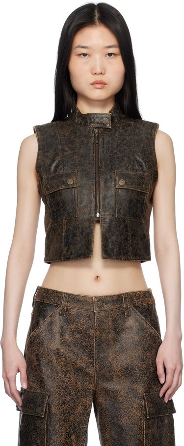 Vesta GUESS GUESS Crackled Leather Vest Hnedá | W4BH16L0R10, 0