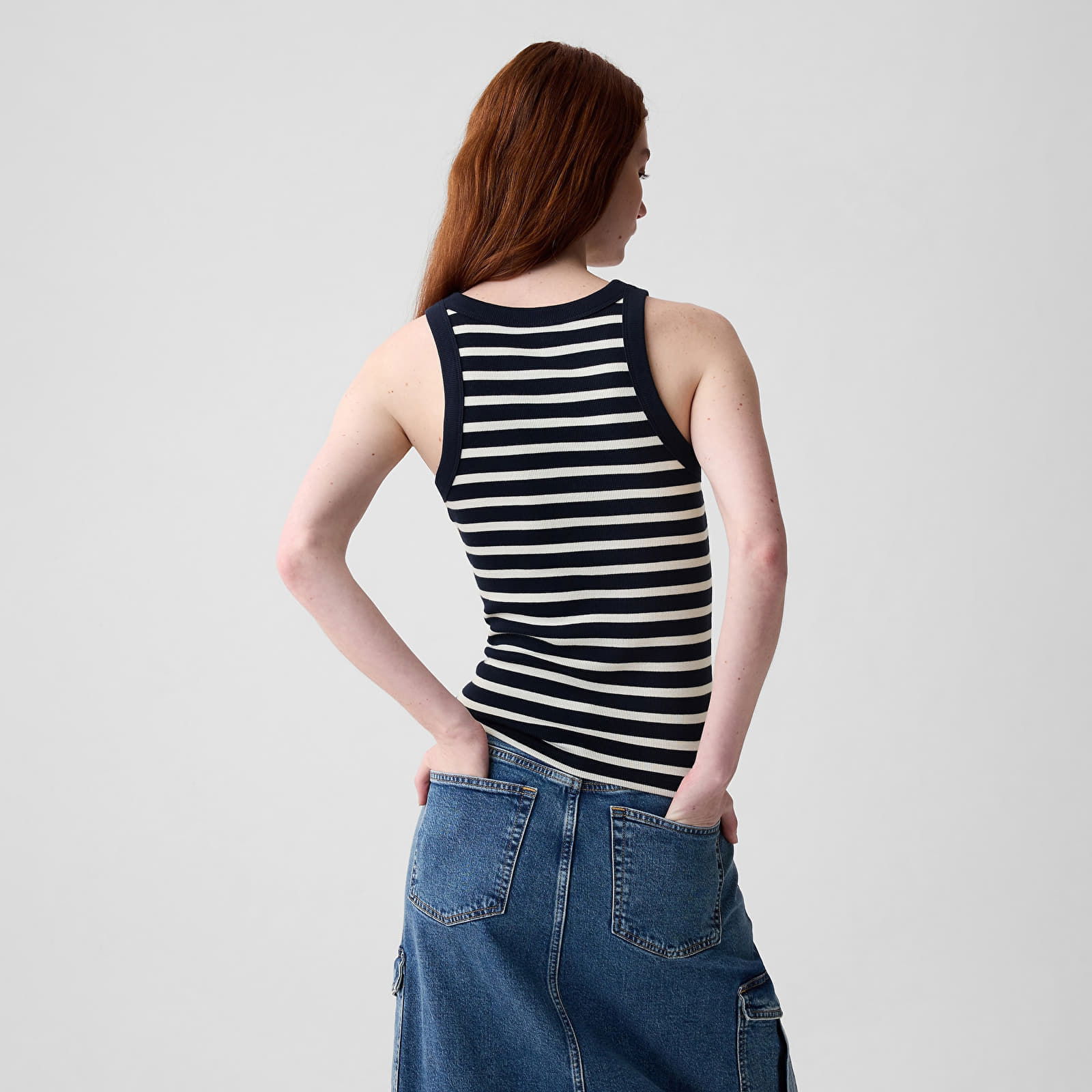 Modal Rib Halter Navy White Stripe