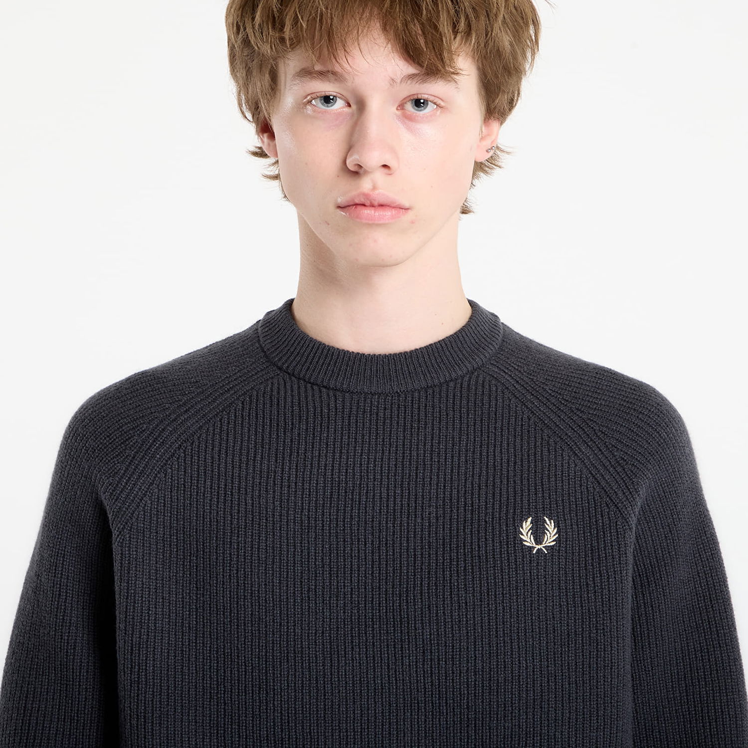 Sveter Fred Perry Ribbed Knit Lambswool Raglan Jumper Šedá | K1548 297, 1