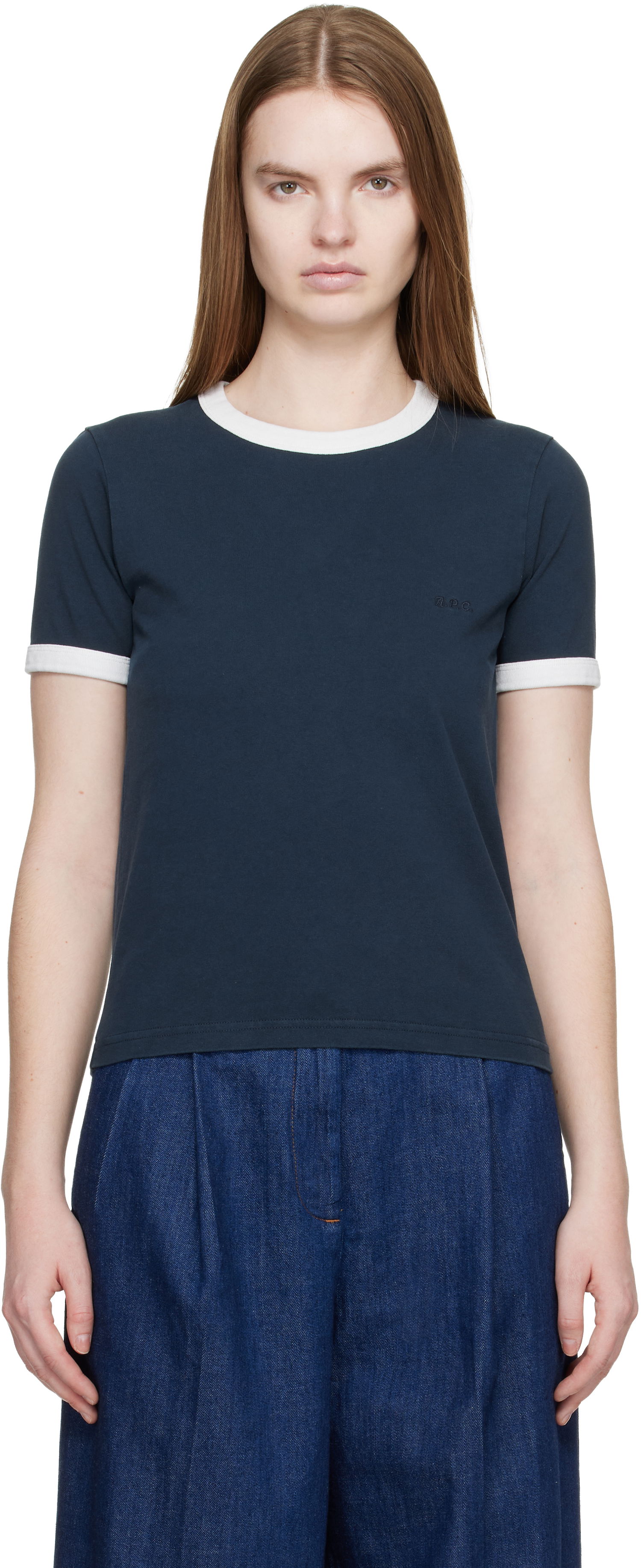 Tričko A.P.C. Crop Short-Sleeve Contrast T-shirt Navy | COHBQ-F26550, 0
