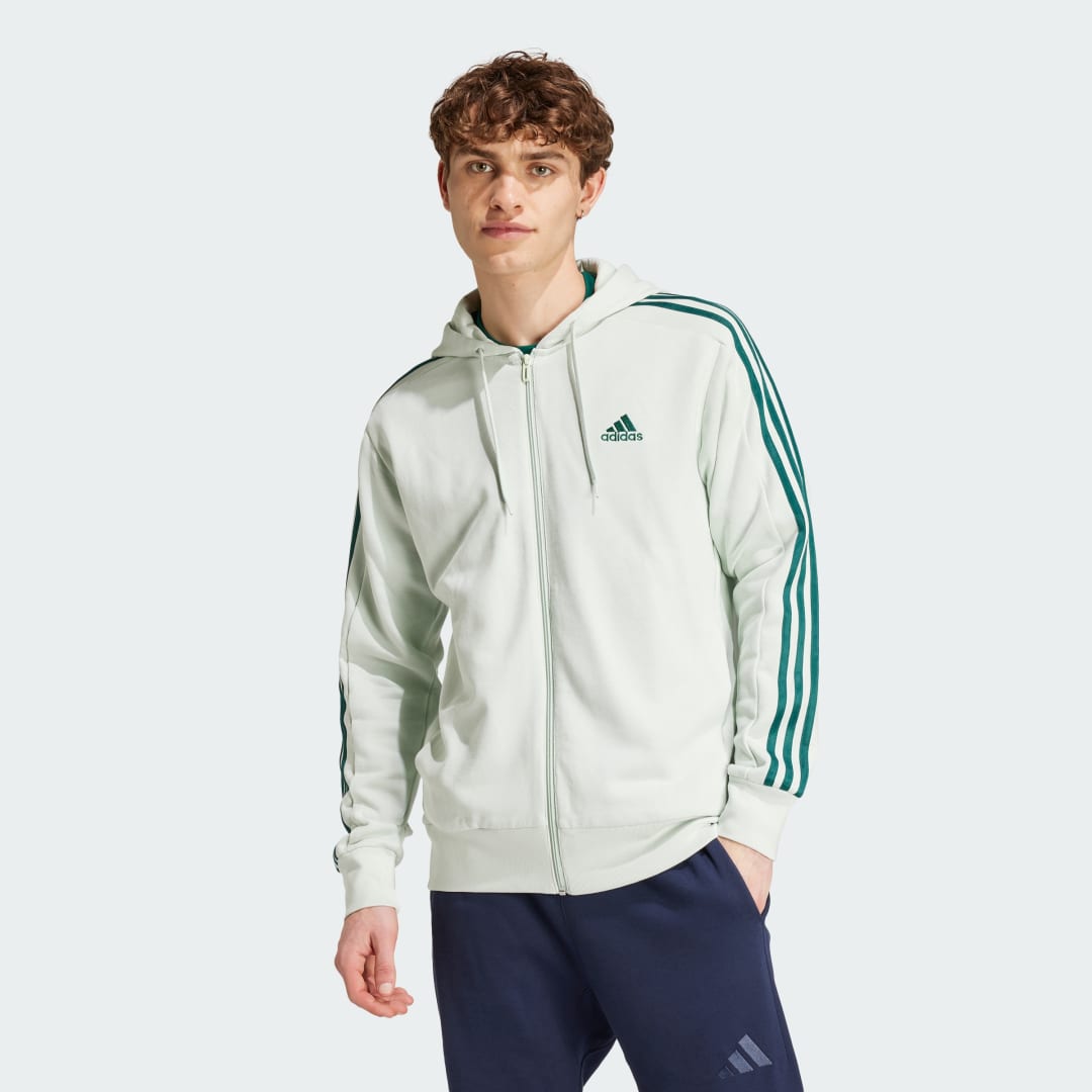 Mikina adidas Performance Essentials French Terry 3-Stripes Full-Zip Biela | IX0174, 1