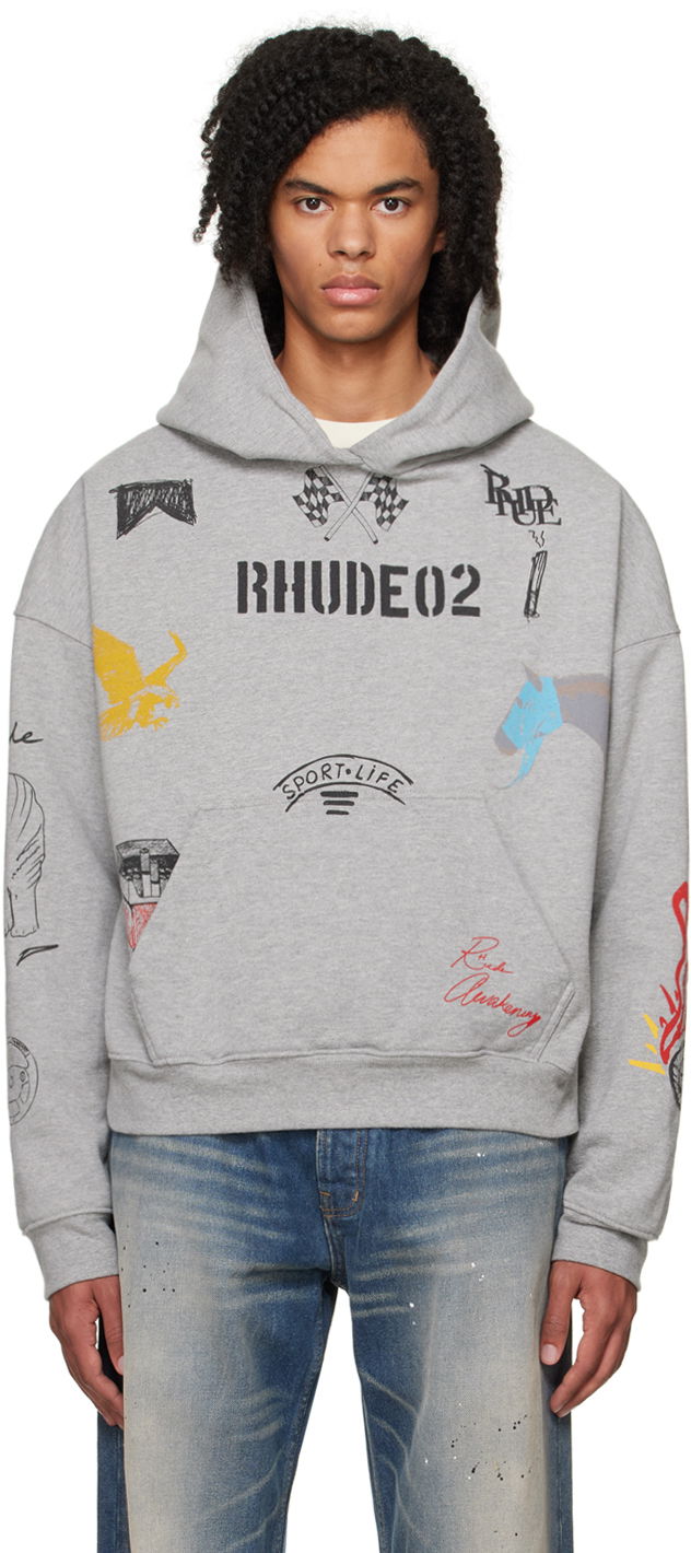 Mikina Rhude Scribble Hoodie Šedá | RHFW23HO14489142, 0