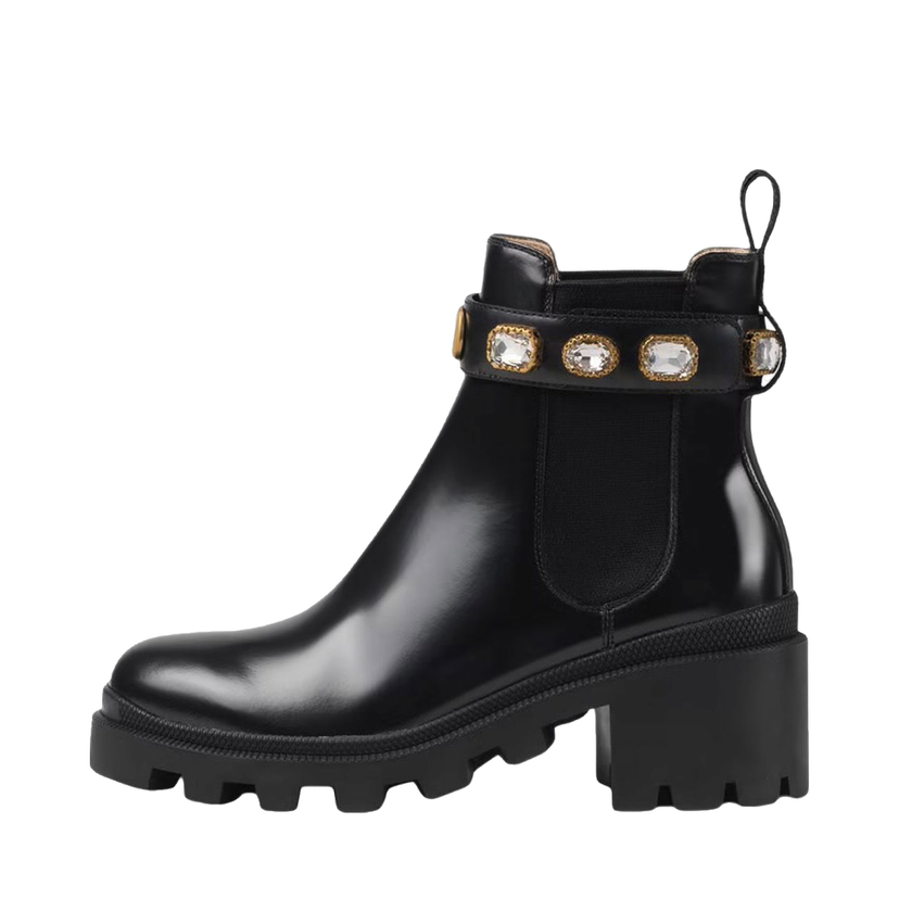 Tenisky a topánky Gucci Crystal Belt 60mm Ankle Boot 'Black Leather' Čierna | 550036 DKS00 1000