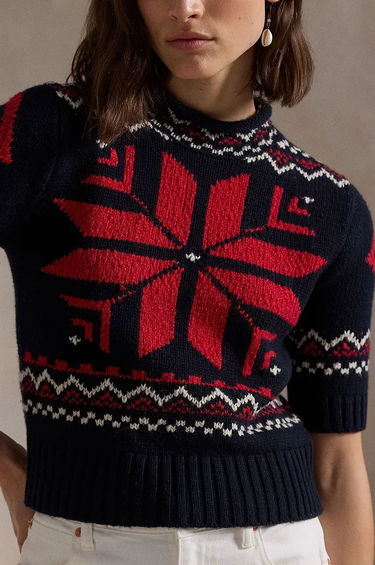 Sveter Polo by Ralph Lauren Wool Blend Mockneck Fair Isle Sweater Navy | 211947919, 3