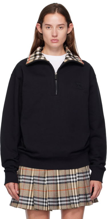 Mikina Burberry Burberry Check Collar Quarter-Zip Sweatshirt Čierna | 8109063, 0