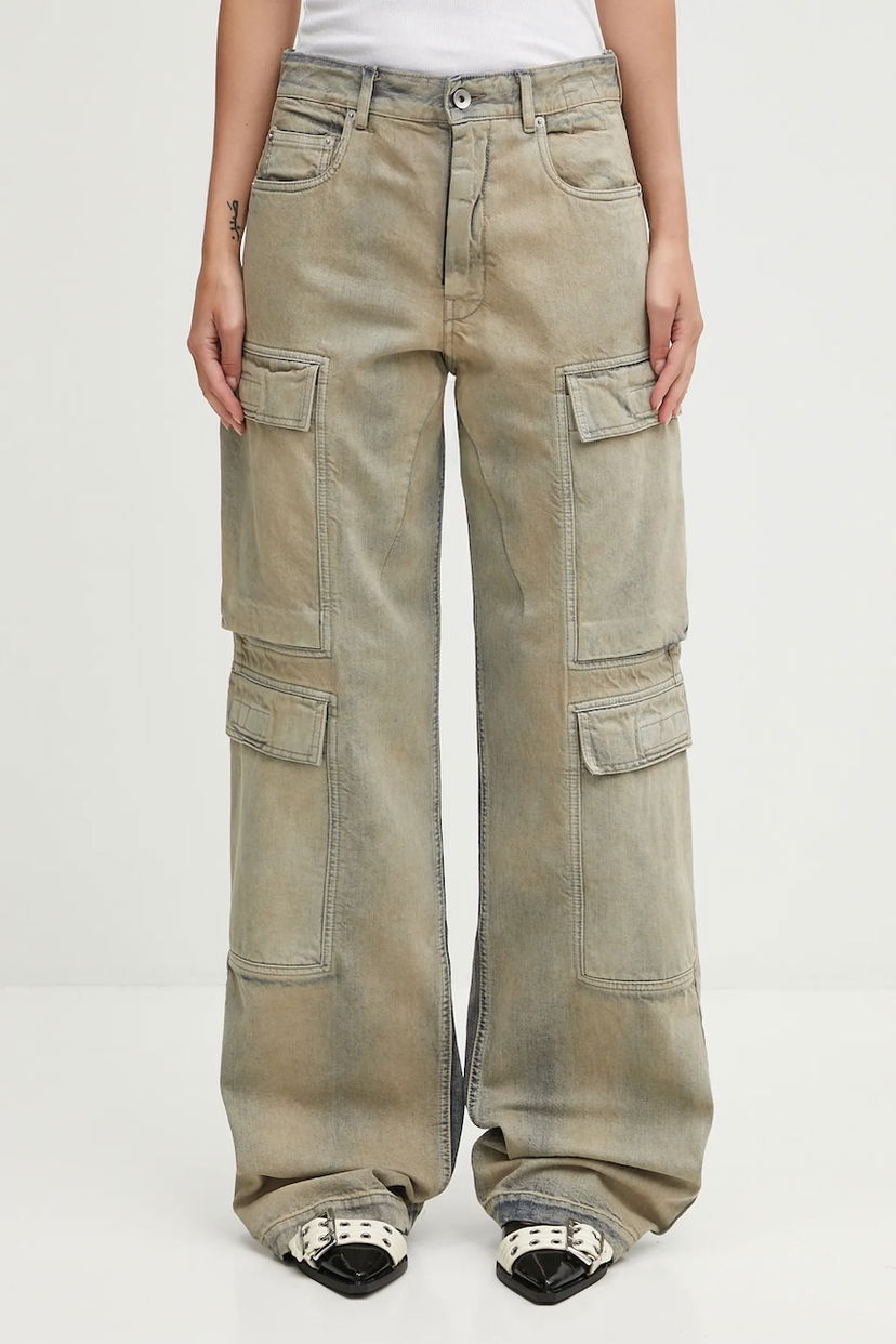 Cargo nohavice Rick Owens Rick Owens DRKSHDW Cotton Wide Leg Double Cargo Jeans with Medium Waist Béžová | DS02E7308.DMP