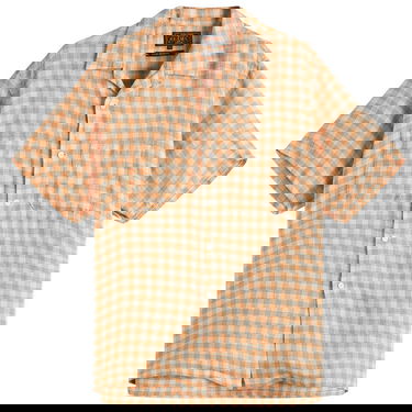 Košeľa BEAMS Beams Plus Open Collar Panama Plaid Linen Shirt, Size Large Oranžová | 3801-0179-139-45, 1