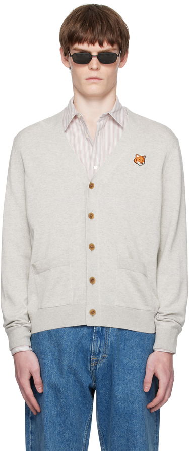 Sveter MAISON KITSUNÉ Maison Kitsuné Fox Head Patch Cardigan Šedá | PM00501KT1181, 0