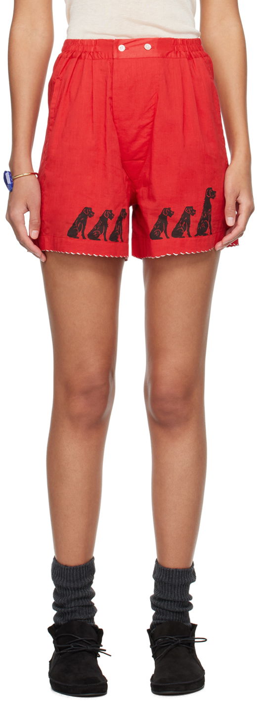 Šortky Bode Dog Print High-Rise Shorts Červená | MRS24BT011, 0