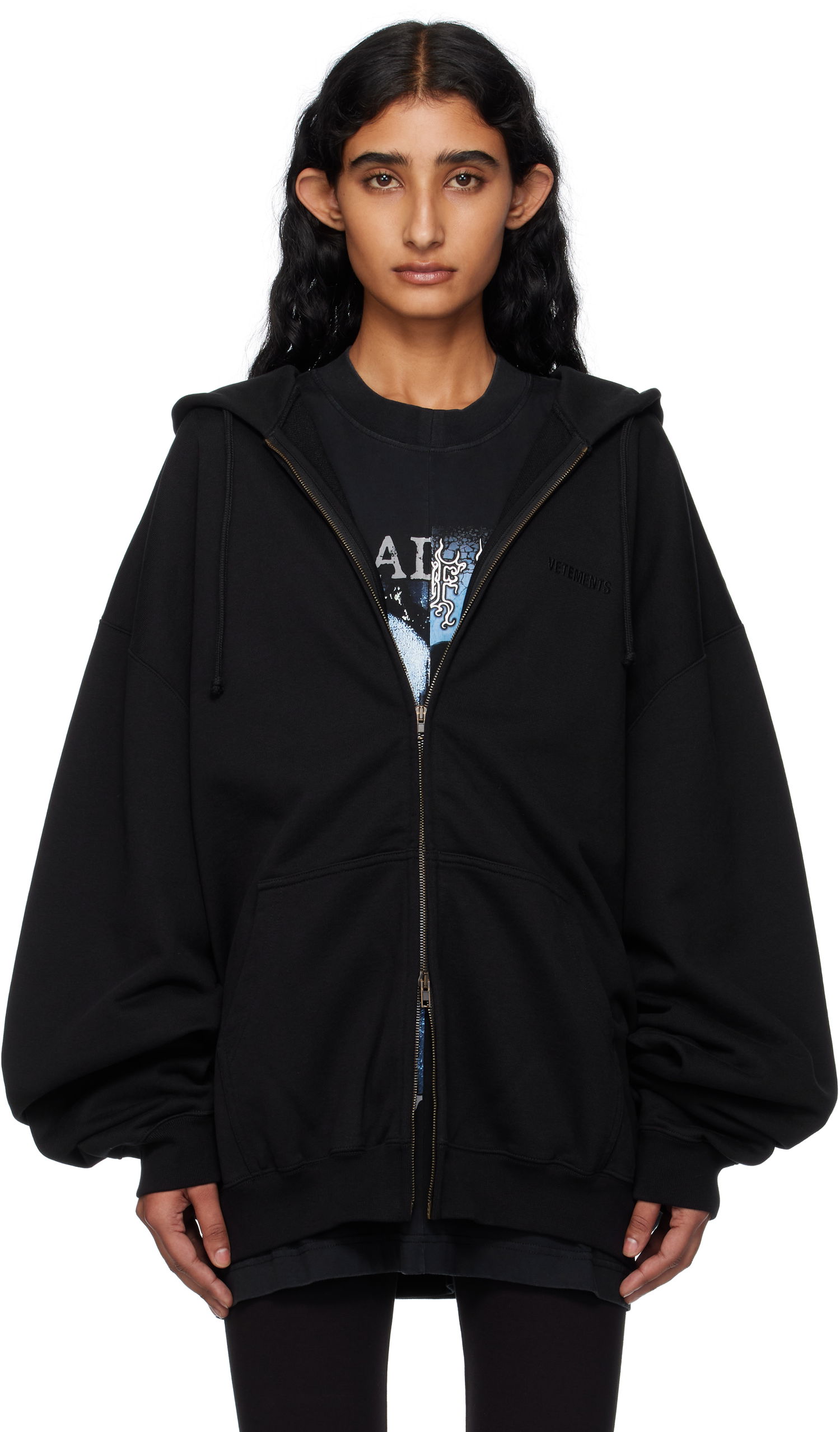 Mikina VETEMENTS Vetements Oversized Zip-Up Hoodie Čierna | UH76ZU100B, 0