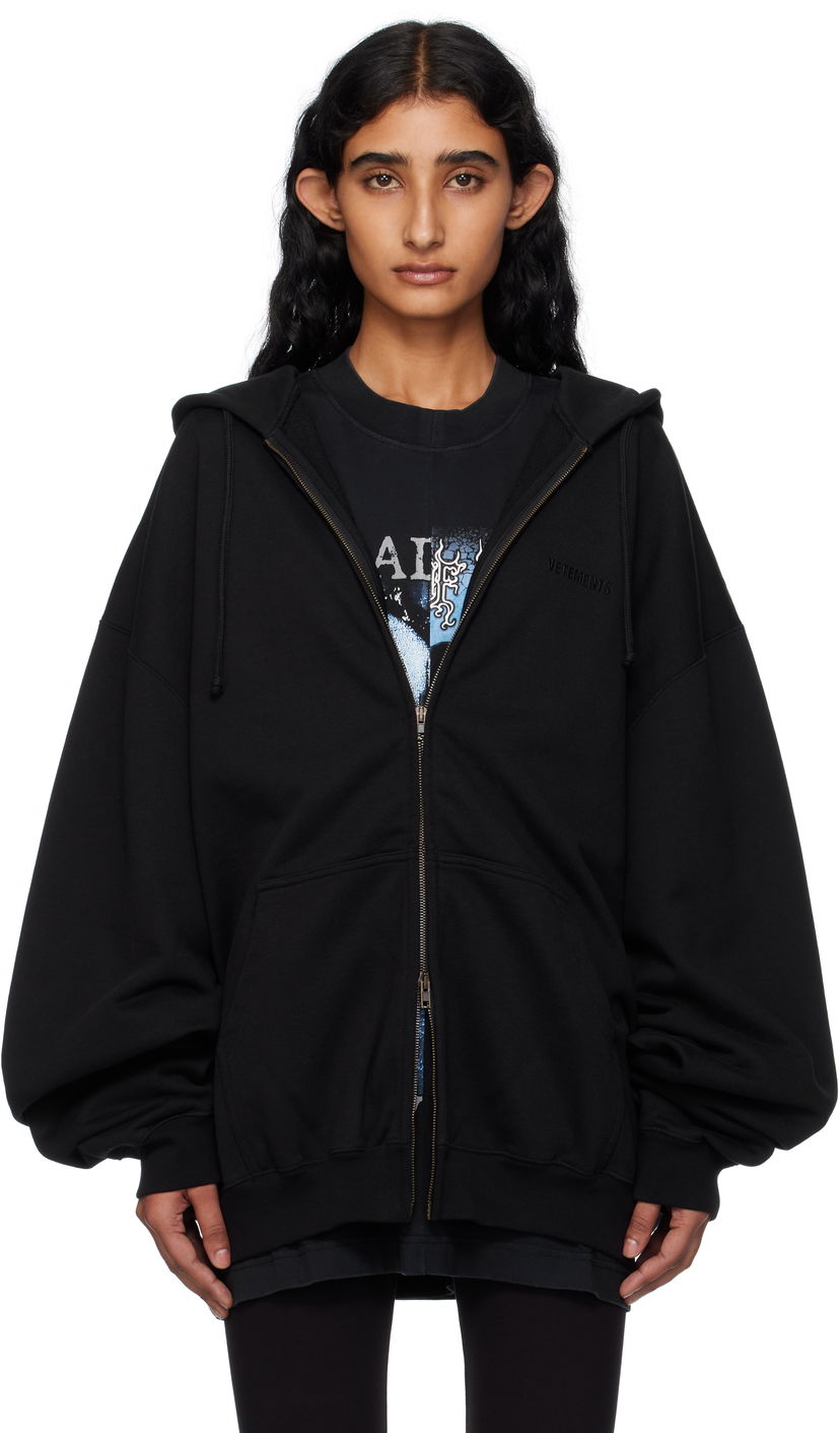 Mikina VETEMENTS Vetements Oversized Zip-Up Hoodie Čierna | UH76ZU100B
