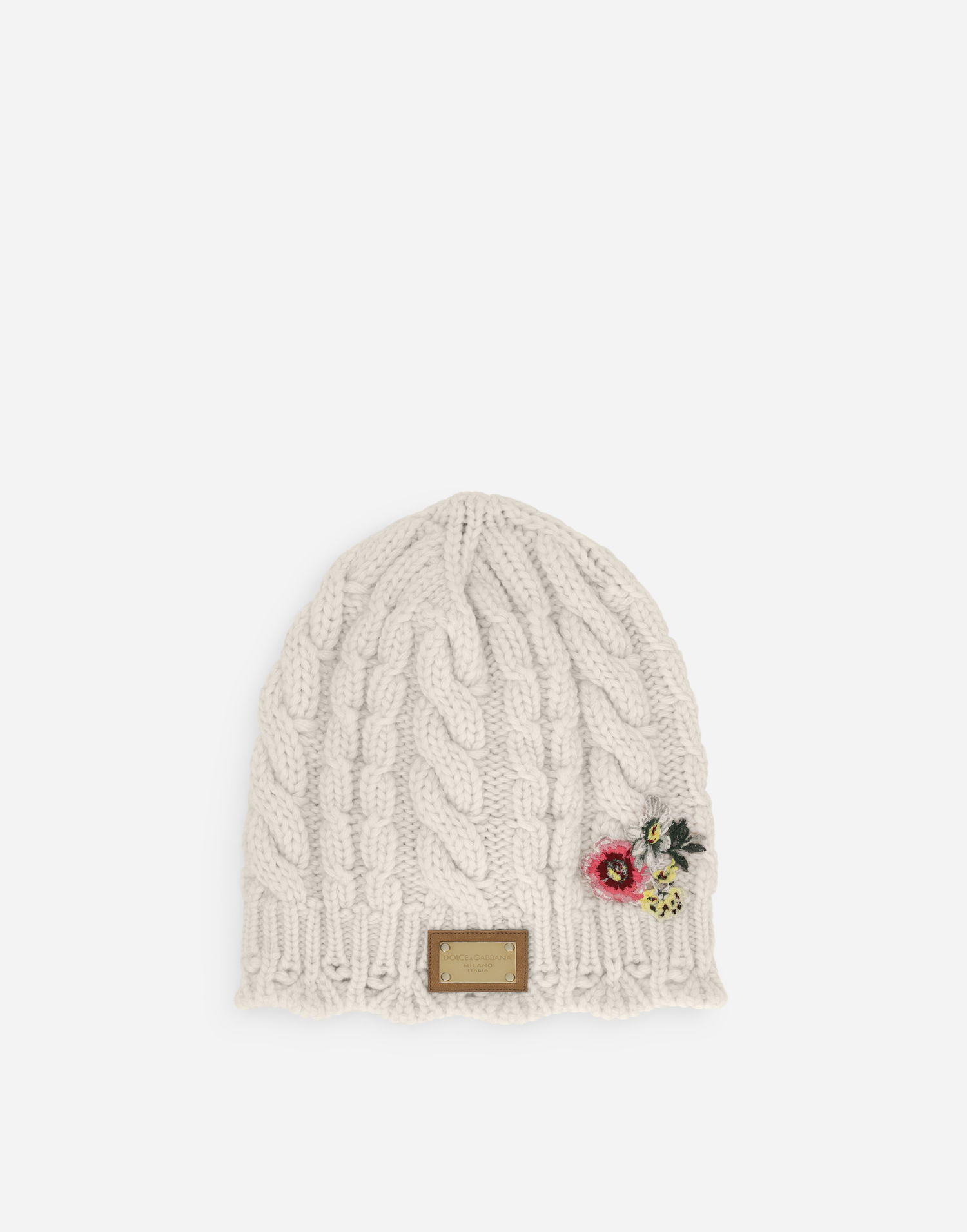 Kulicha Dolce & Gabbana Dolce & Gabbana Cable Knit Beanie with Floral Embroidery and Logo Tag Biela | LBKH99JCVK4W0111, 0