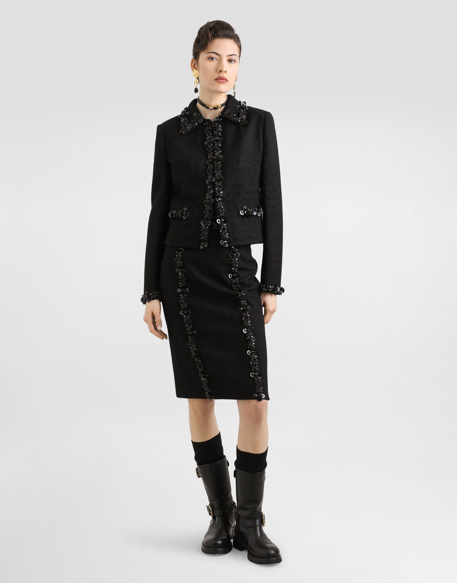 Bunda Dolce & Gabbana Dolce & Gabbana Stretch Mat Embellished Short Jacket Čierna | F27GGZFUCDQN0000, 1