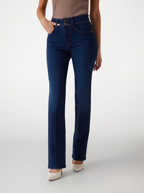 Džínsy GUESS Shape Up High-Waisted Straight Leg Jeans Modrá | W5RA0VD5L91