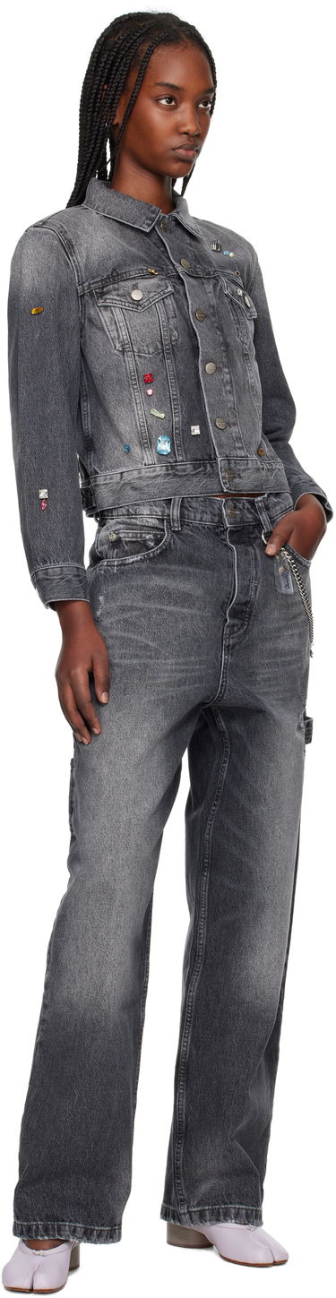 Bunda Marc Jacobs Marc Jacobs Fray Charm Shrunken Trucker Denim Jacket with Rhinestones Šedá | 2S5RJC015D02, 3