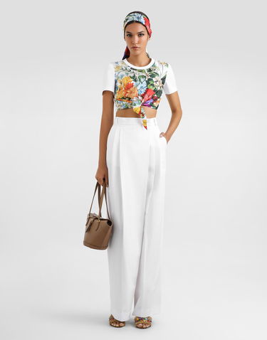 Crop Top Dolce & Gabbana Dolce & Gabbana Floral Tie-Front Crop T-Shirt Biela | F8V75ZGDDCHW0800, 1