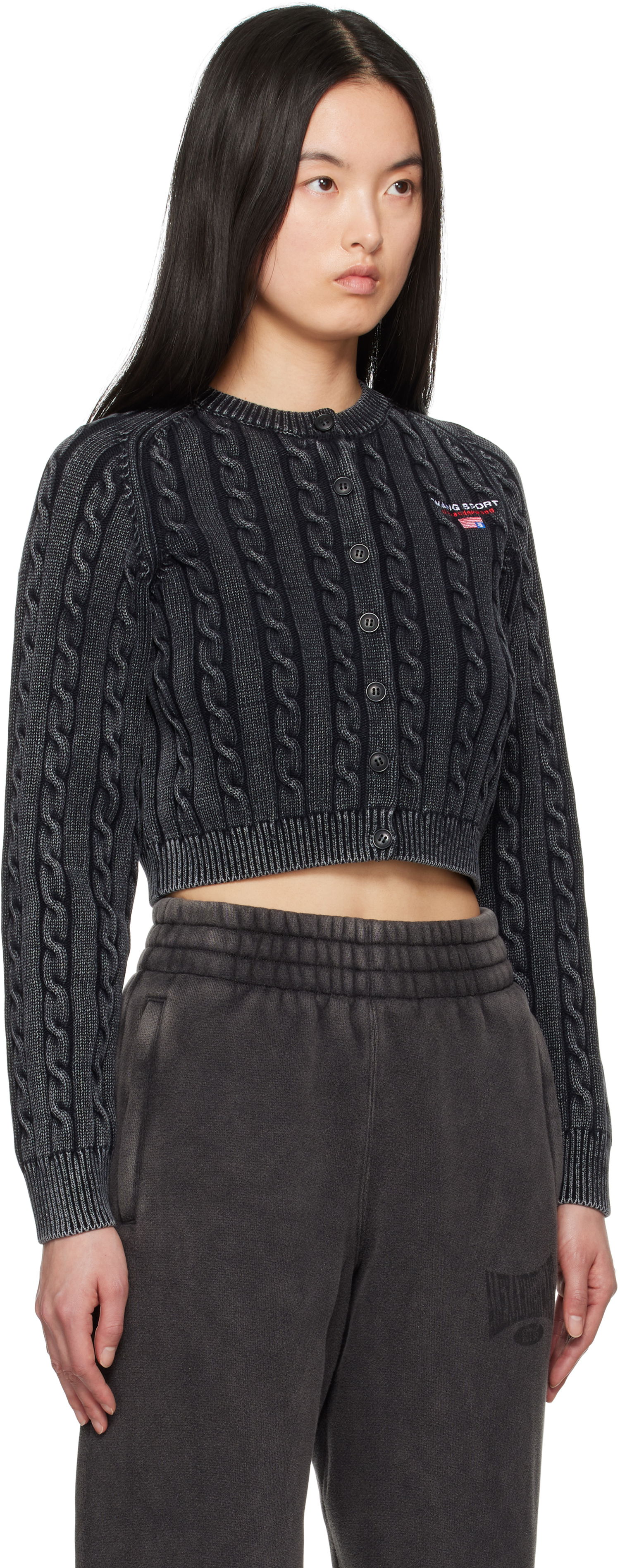 Sveter Alexander Wang Alexander Wang.t Cable-Knit Cropped Cardigan Čierna | 4KC2251050, 1