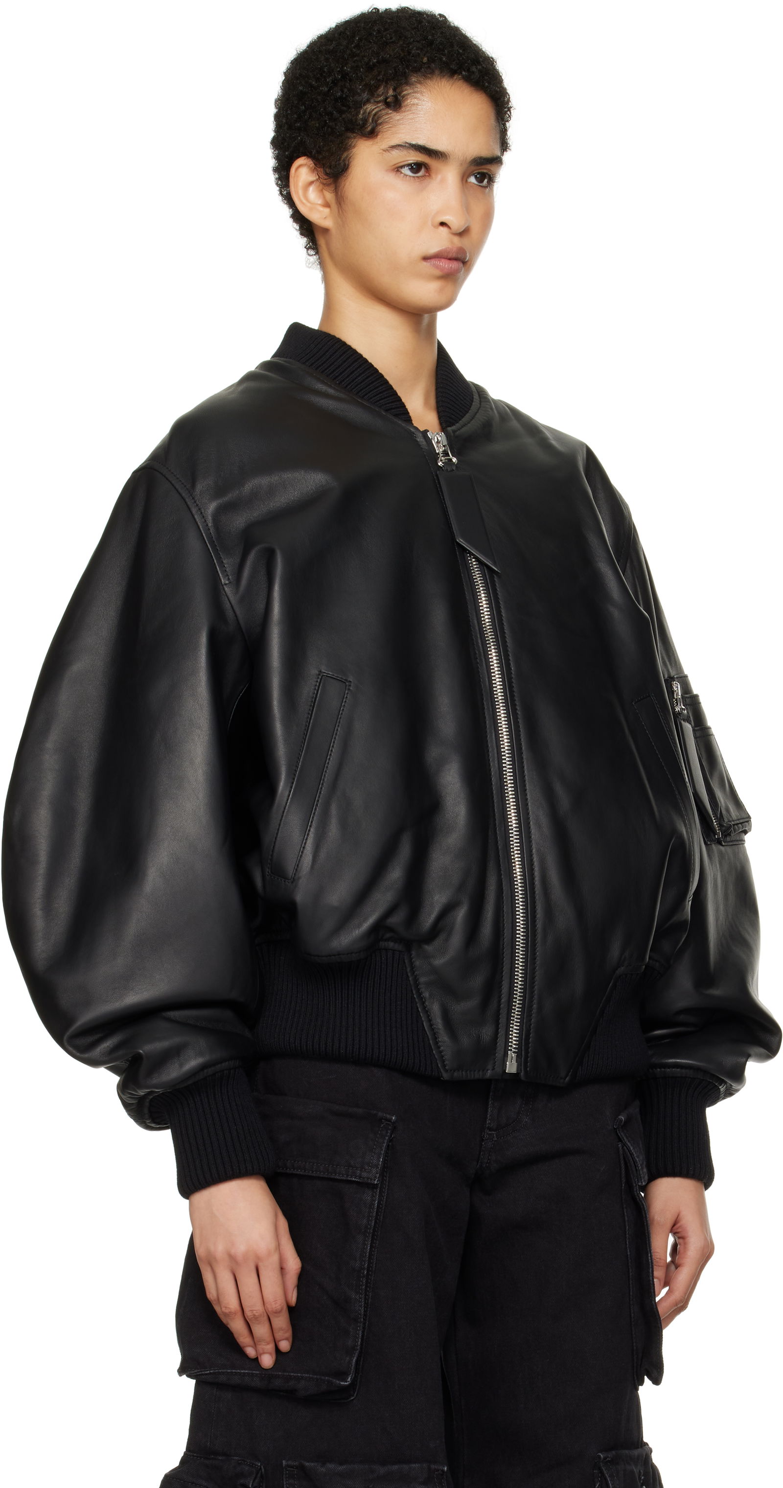 The Attico Anja Leather Bomber Jacket