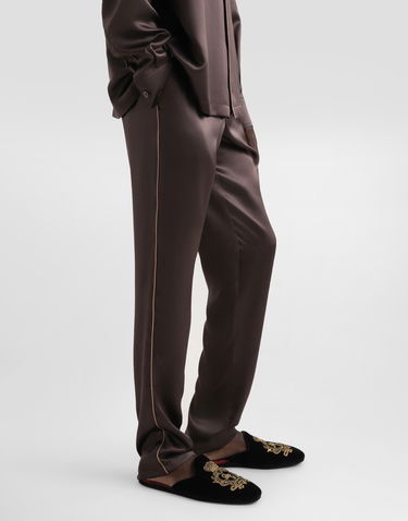 Pyžamo Dolce & Gabbana Silk Pajama Pants With Logo Embroidery Hnedá | GVCRAZFU1AUM0937, 3