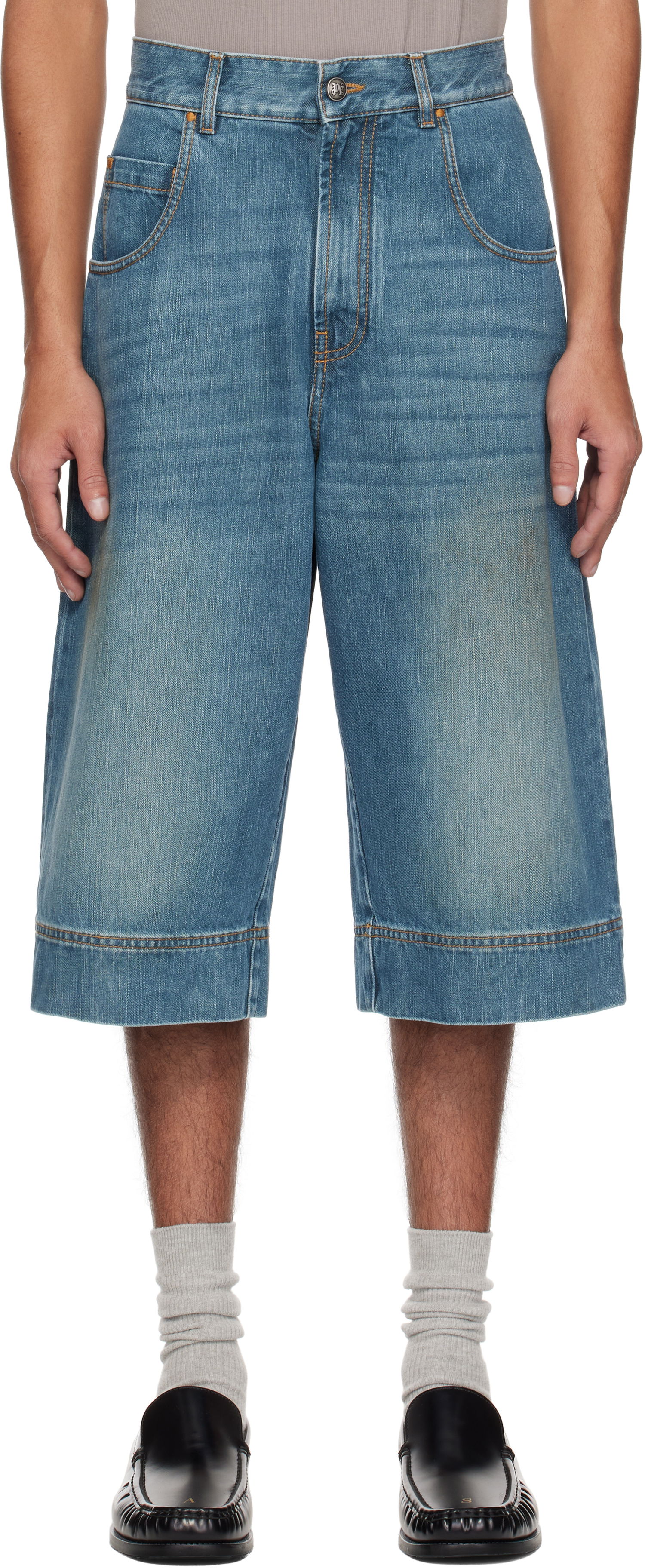 Šortky Palm Angels Palm Angels Curved Logo Denim Shorts Modrá | PMYC007S25DEN0014555, 0
