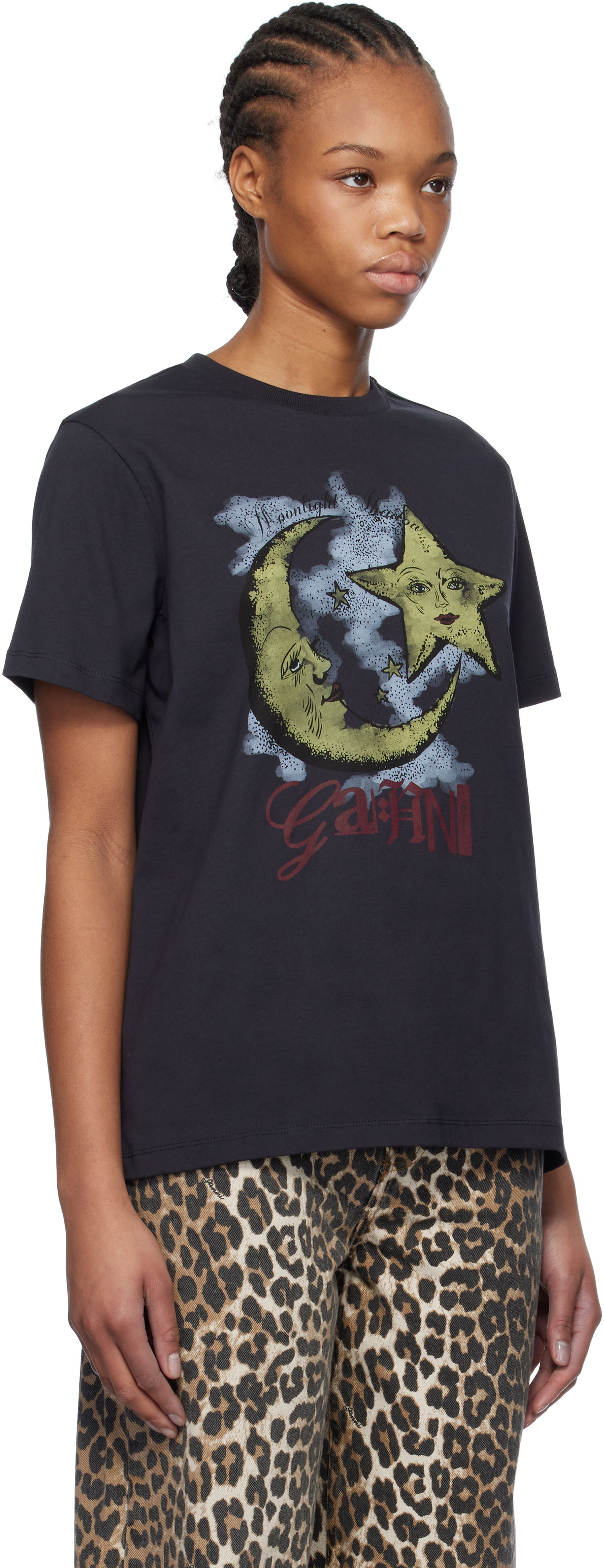 Tričko GANNI Basic Jersey Moonlight Relaxed T-shirt Čierna | T4058, 1