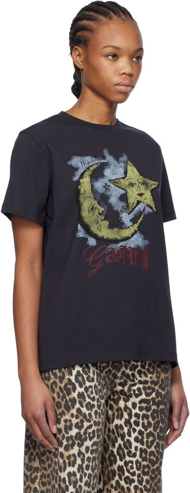 Tričko GANNI Basic Jersey Moonlight Relaxed T-shirt Čierna | T4058, 1
