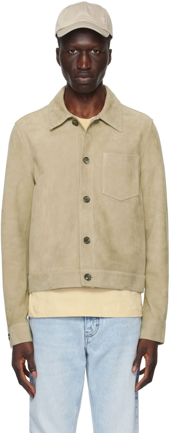 Bunda AMI Paris Buttoned Leather Jacket Zelené | HJK203.506, 0