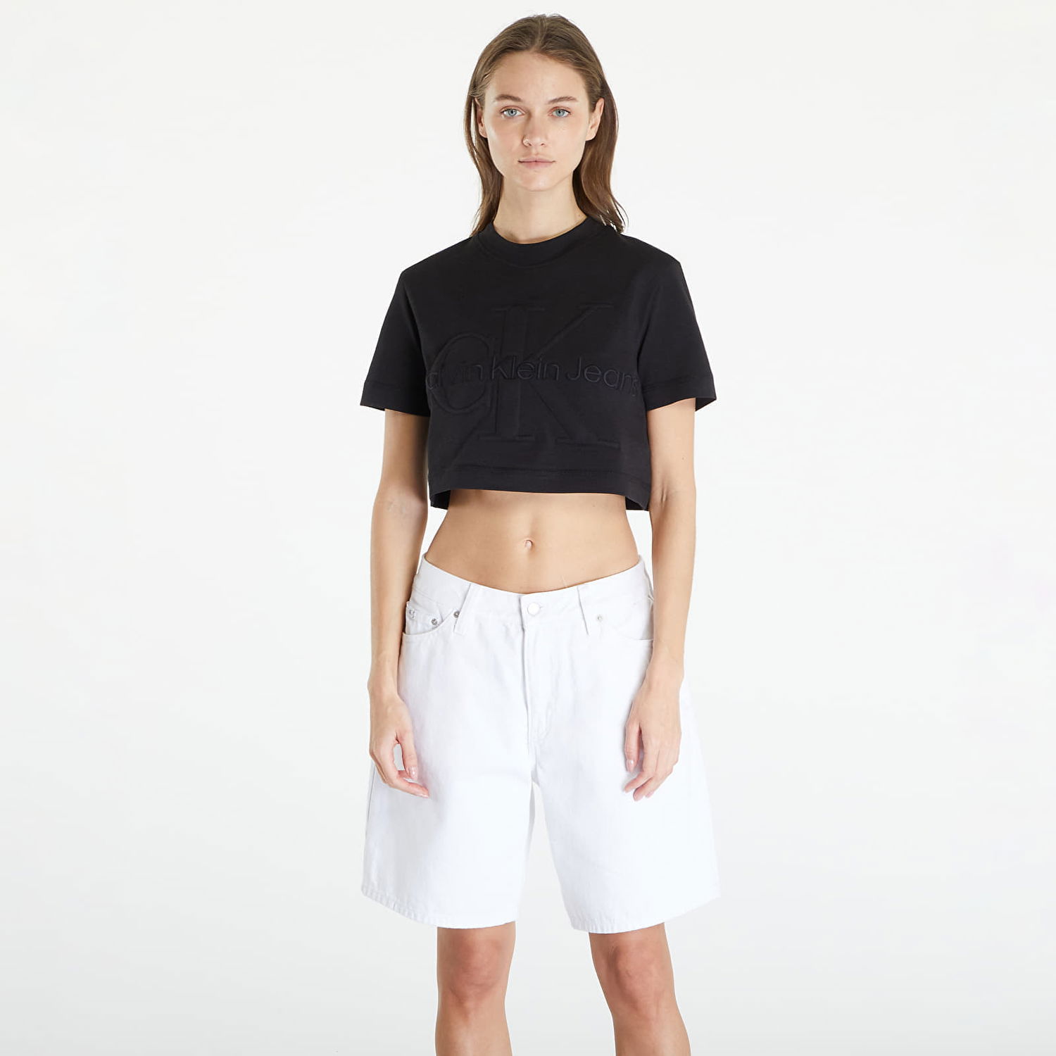 Tričko CALVIN KLEIN Premium Monologo Cropped T-Shirt Black Čierna | J20J223362 BEH, 0