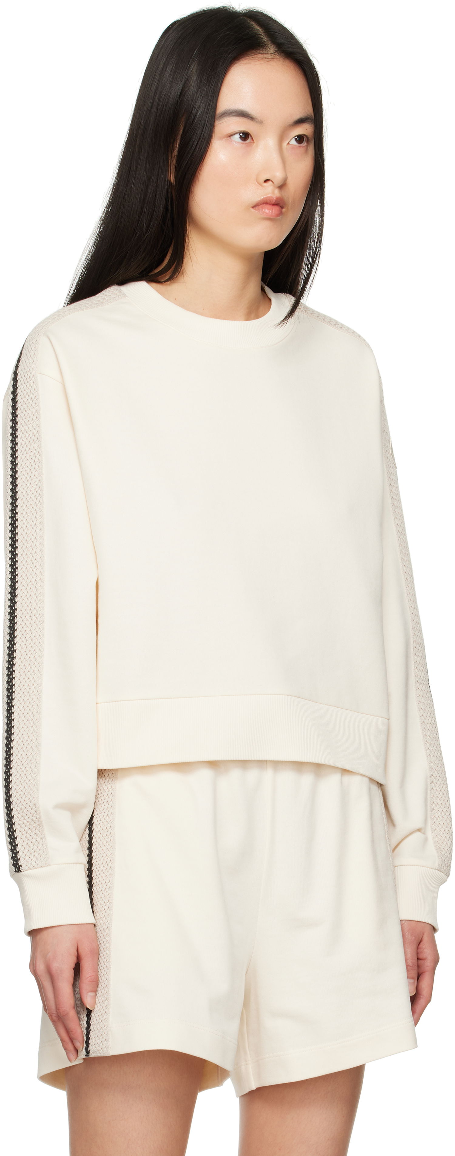Sveter Moncler Moncler Cropped Sweatshirt with Striped Trim Biela | K10938G0003389A1K, 1