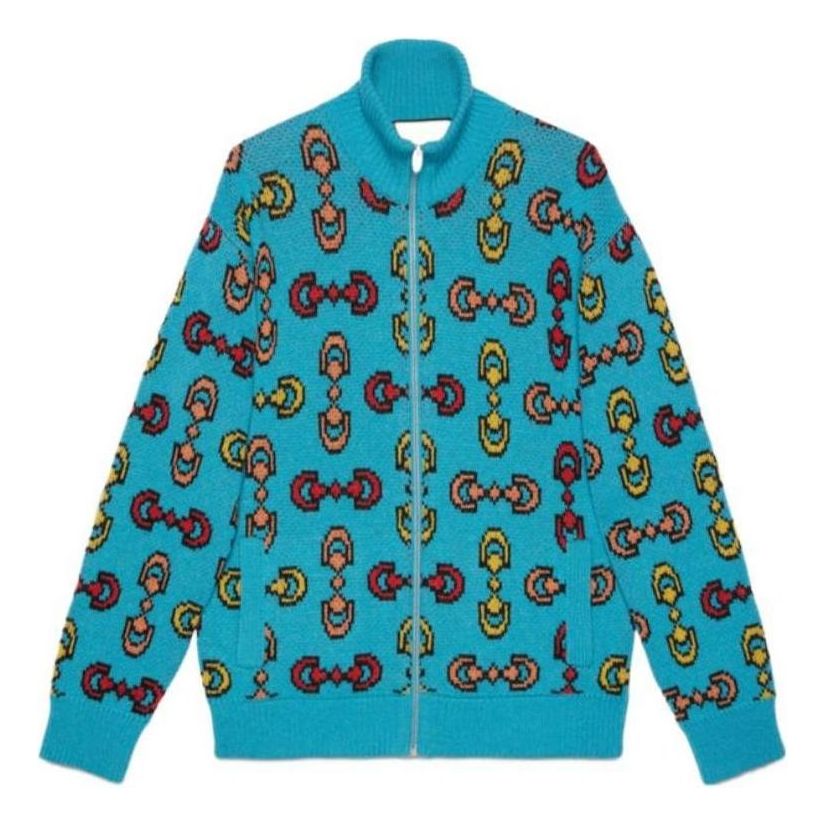 Sveter Gucci Horsebit Jacquard Wool Bomber Jacket Modrá | 716370XKCO6