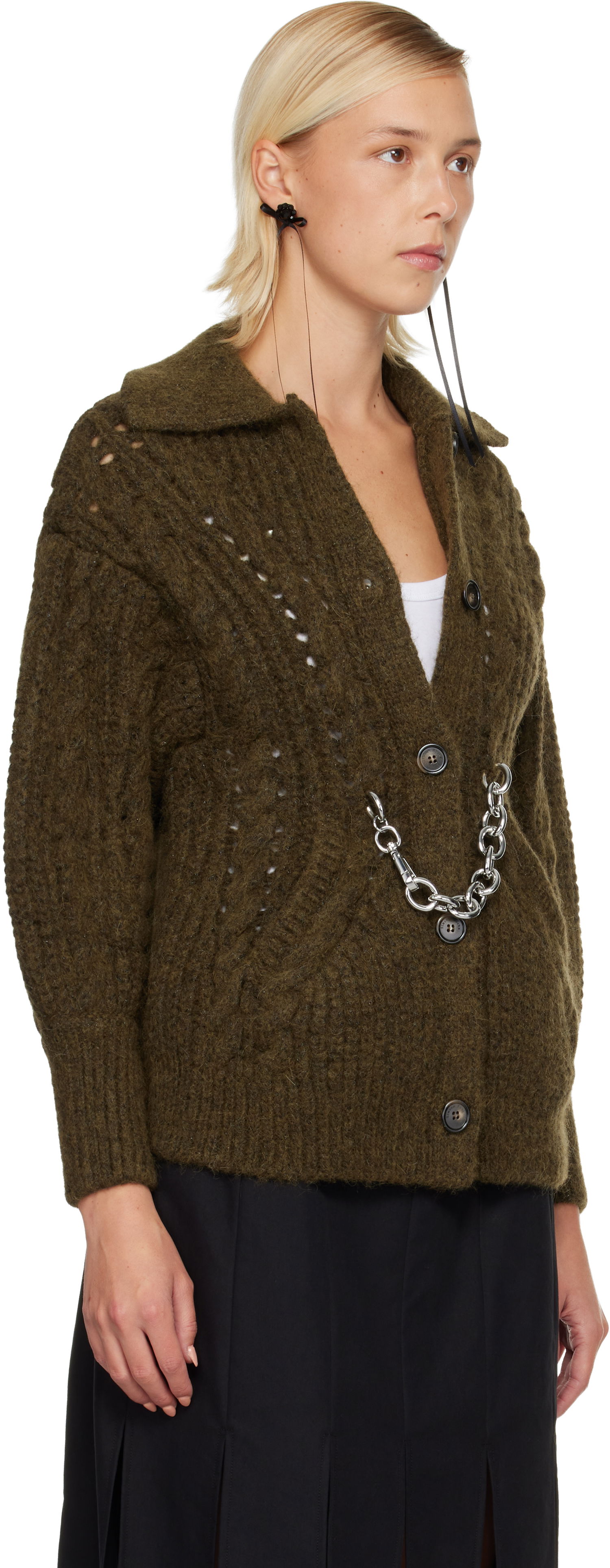 Sveter Simone Rocha Simone Rocha Sculpted Chunky Knit Chain Detail Cardigan Zelené | MZMK1E 0665, 1
