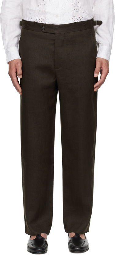 Nohavice Bode Bode Lightweight Linen Side-Buckle Trousers Hnedá | MRS25BT072, 0
