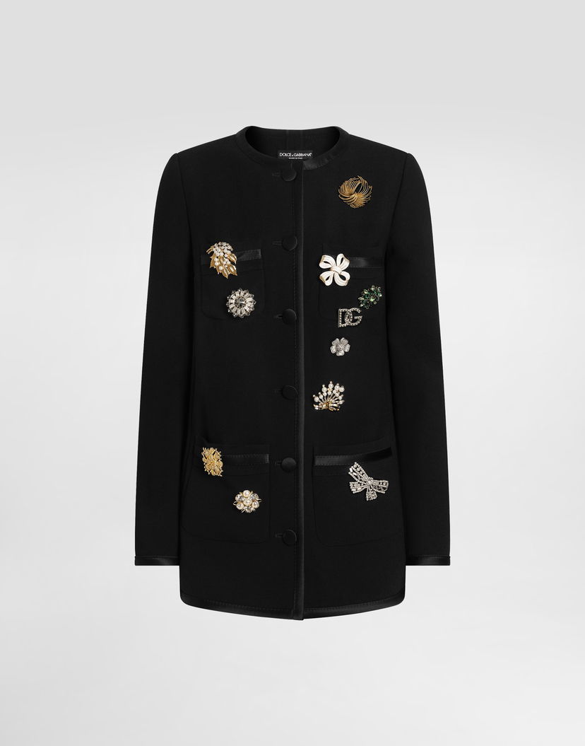 Bunda Dolce & Gabbana Dolce & Gabbana Single-breasted Double Crêpe Brooch-Embellished Jacket Rôznofarebný | F27EEZFU2L8N0000