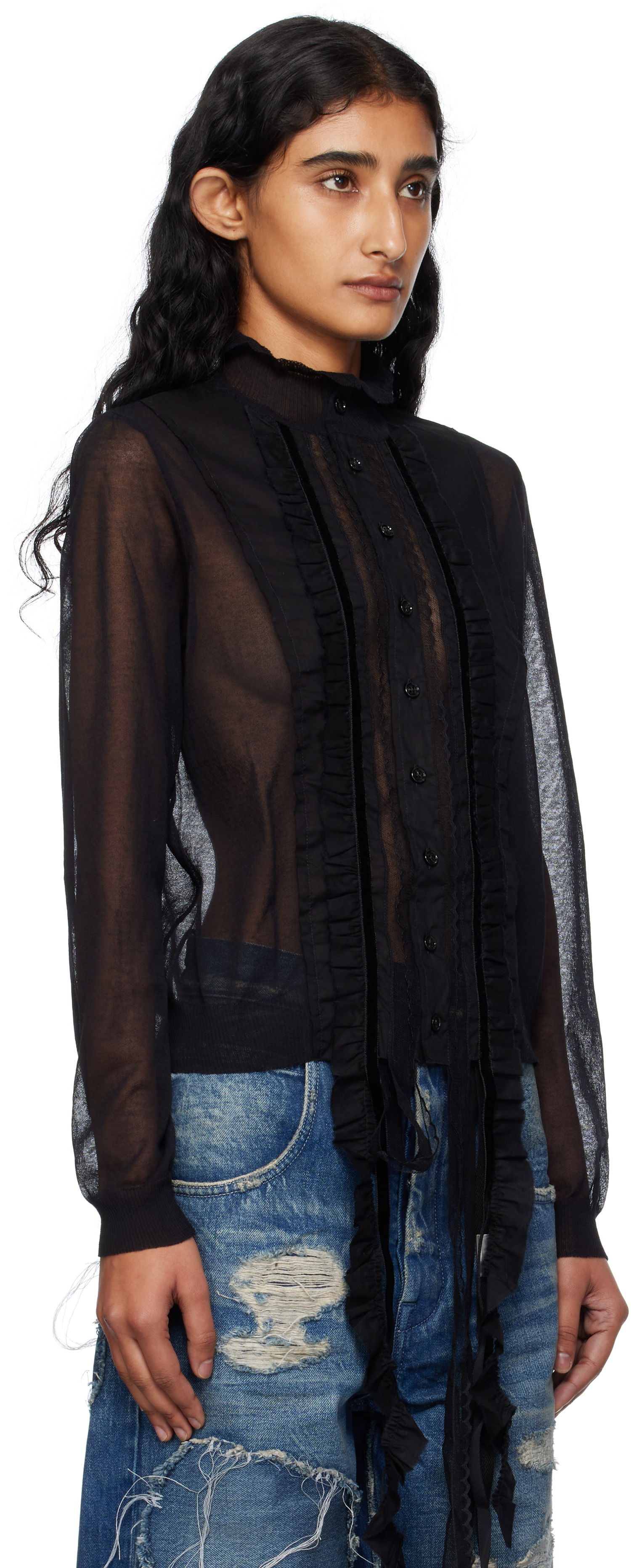 Košeľa Ann Demeulemeester Ann Demeulemeester Monya Sheer Ruffle Blouse Čierna | B0012852-KN008-099, 1